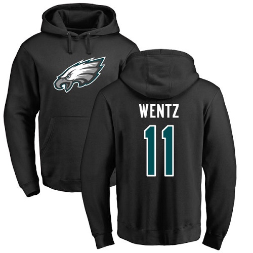 Men Philadelphia Eagles #11 Carson Wentz Black Name and Number Logo NFL Pullover Hoodie Sweatshirts